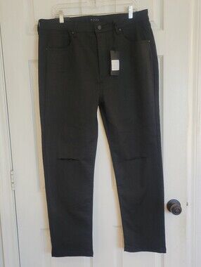 Risen Los Angeles Coated Twill Skinny Jeans Black with Distressed Knees